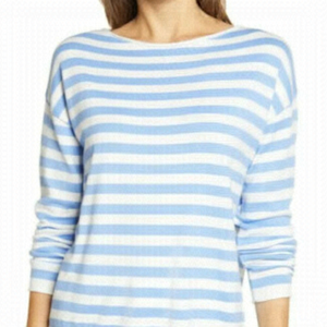 CASLON BNWT Sweater Blue White Striped Sz XSmall Rolled Boat Neck
